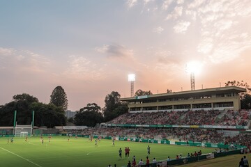 Full stadium, green pitch, vibrant crowd., generative IA