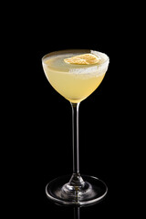 Magarita cocktail with lemon and salt on black background, item drink for bar menu