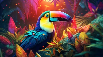 Foto auf Leinwand 3D rendering of a tropical toucan bird in colorful digital art style. © Ahtesham