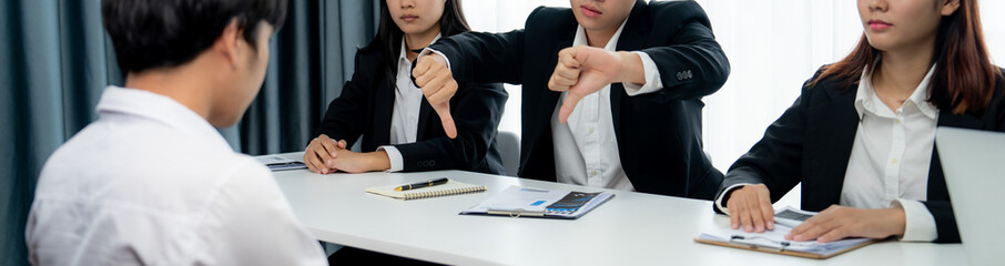Candidate is rejected by job interviewer and human resources manager showing concept of...