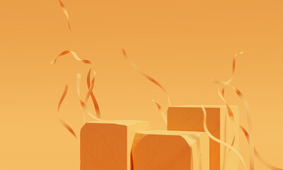Abstract product display podium on orange background. 3D render