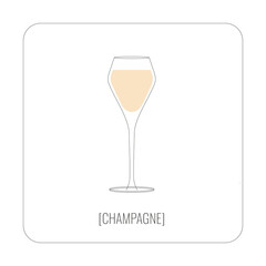 Champagne infographic template. Champagne line illustration. Champagne glass scheme. Minimalistic wine illustration. Flat illustration with sparkling wine. 