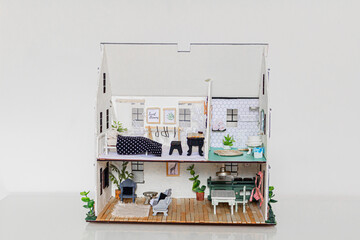 Doll house. Miniature handmade house.