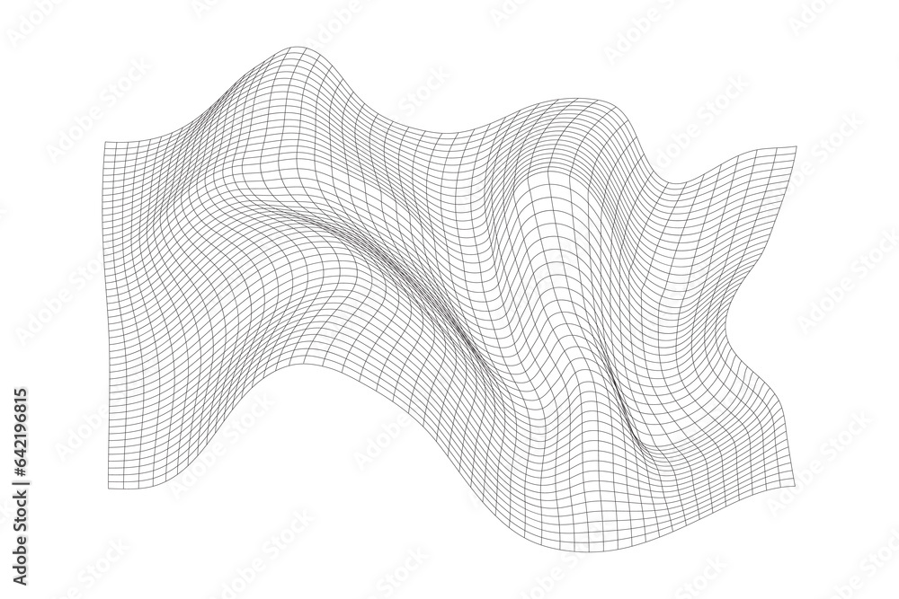 Aufkleber distorted wave monochrome texture. dynamical rippled surface. vector mesh grid pattern of lines