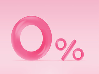 Zero percent pink on pink background. 3d render vector illustration.