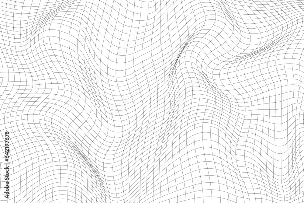 Aufkleber distorted wave monochrome texture. dynamical rippled surface. vector mesh grid pattern of lines