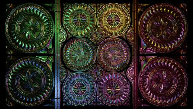Experience a mandala wall's splendor vibrant colors with this CGI-designed VJ seamless loop. Tailored for VJs and spiritual occasions, the blend of ancient art and cutting-edge graphics visual journey