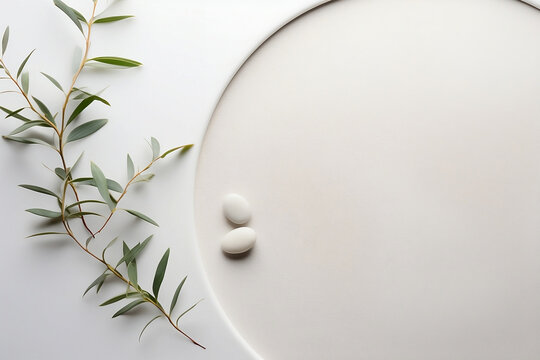 Fototapeta Calm Serenity: Eucalyptus Twig and Smooth Pebbles on a Circle - Tranquil Botanical Backdrop