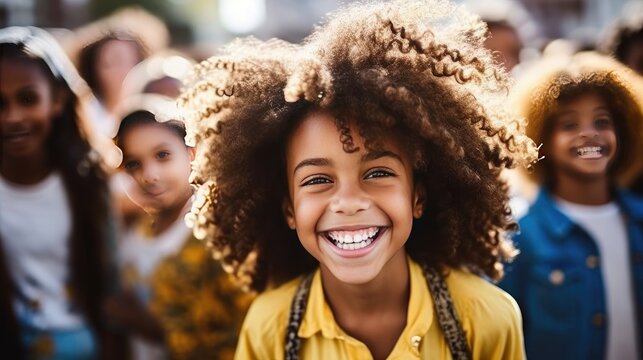 beautiful African American girl with an infectious smile that warms the heart. This touching image is in high demand for marketing campaigns and children's publications.