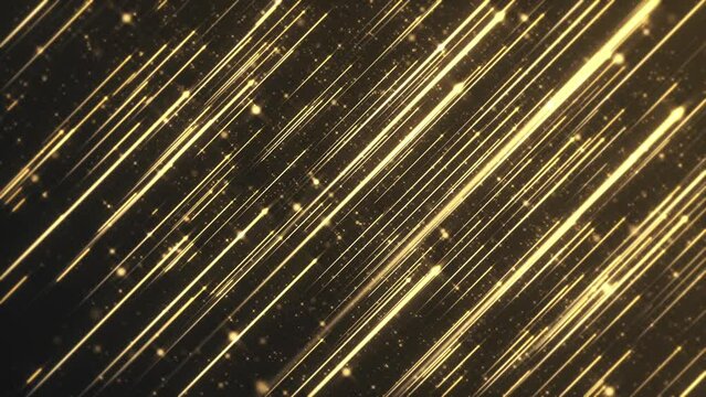 Abstract background animation with glittering shiny gold particles and shooting golden stars. This luxury shiny glamorous awards ceremony motion background animation is full HD and a seamless loop.