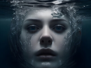 portrait of a woman under water