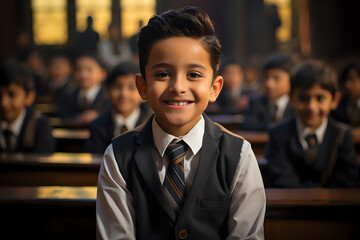 elementary school indian boy happy back to school