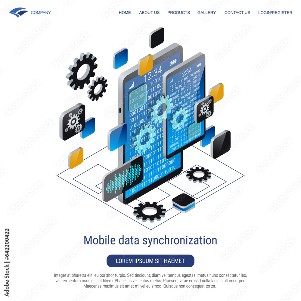 Poster mobile data synchronization 3d isometric vector concept illustration