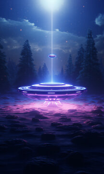 Alien spaceship flying over the forest