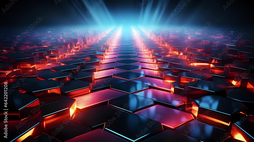 Poster dark neon background made of hexagons, background for web pages