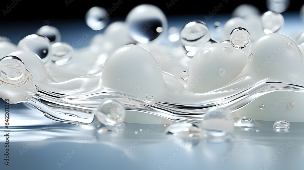 Poster abstract light background with water drops close-up, macro shot of round spheres - soft light backgr