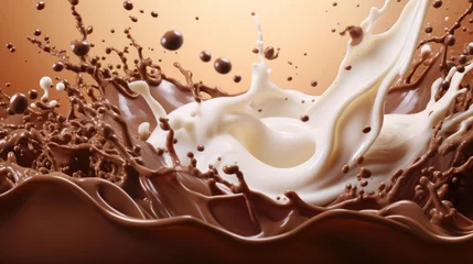 Poster Im Rahmen Chocolate and milk textured tasty background splashes © eireenz