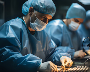 doctors in blue uniforms are preparing for surgery, doctors are training before a complex operation