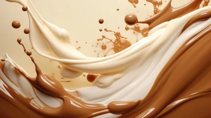 Tuinposter Chocolate and milk textured tasty background splashes © eireenz