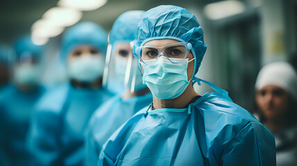 doctors in blue uniforms are preparing for surgery, doctors are training before a complex operation