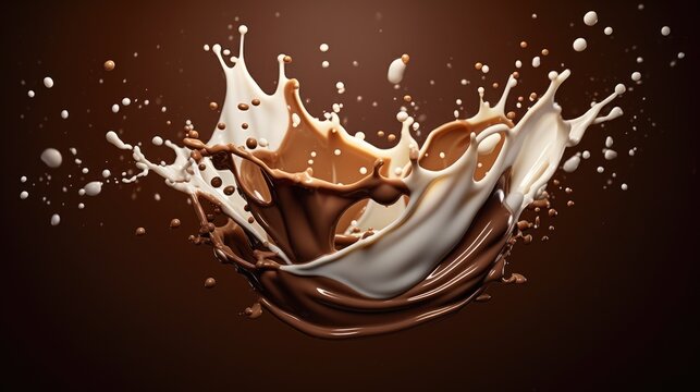 Chocolate and milk textured tasty background splashes