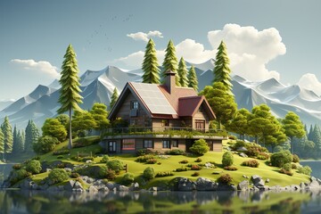 LAndscape: Serene Lakeside Mansion on the small island