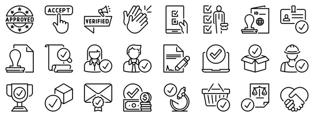 Line icons about approval. Line icon on transparent background with editable stroke.