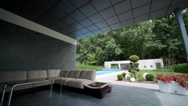 Relax corner with cushions in deck in modern villa terrace