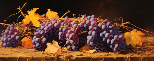 Fototapeta premium Bunch of red fresh grapes on autumn background.