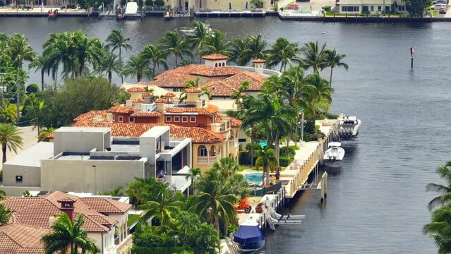3x telephoto zoom shot luxury waterfront mansion homes in Fort Lauderdale FL