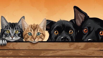 Banner summer pets , cat and dogs view over Web Banner