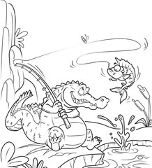 Crocodile Fishing Coloring page