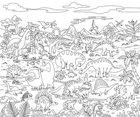 Fototapeta na wymiar Dynosaur Doodle Line Art Coloring Page