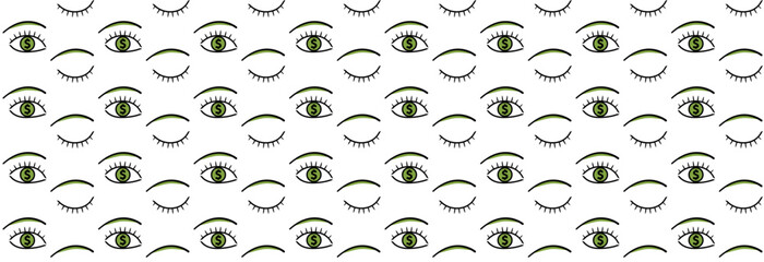 Eye and dollar sign. Seamless pattern on a white background.