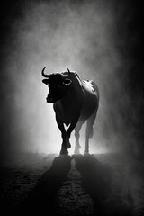 bull cow ox silhouette contour black white backlit motion contour tattoo professional photography
