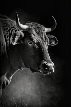 bull cow ox silhouette contour black white backlit motion contour tattoo professional photography