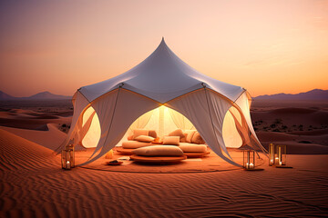 A light white and wood glamp in the white desert.