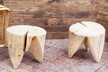 Old wooden chairs near the table .Retro furniture