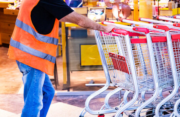 Trolley in the store. carts.
