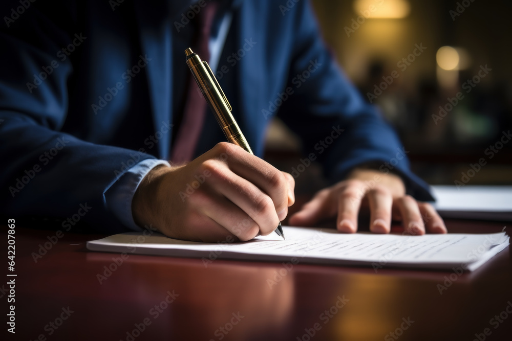 Aufkleber a close-up of a student's hand holding a pen, diligently taking notes during a lecture to enhance th
