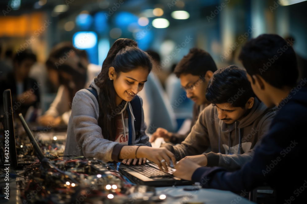 Poster indian students engrossed in a coding workshop, demonstrating their enthusiasm for technology and in