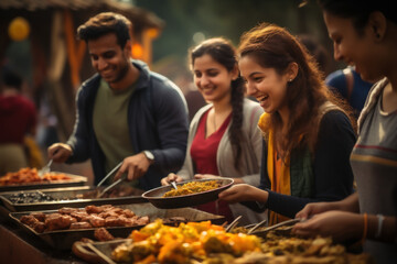 Indian students enthusiastically organizing a food festival, introducing their peers to the rich flavors of their cuisine. Generative Ai.