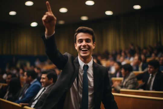 A person capturing the enthusiastic participation of Indian students in a Model United Nations (MUN) conference. Generative Ai.
