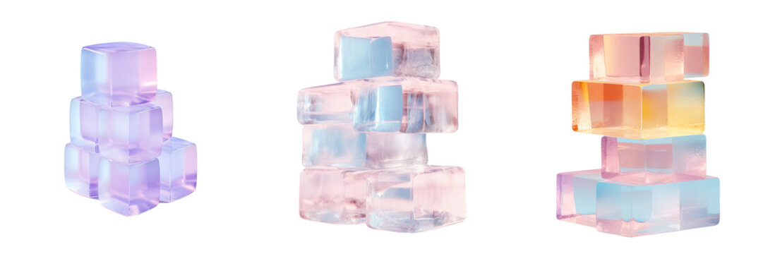 Textured ice blocks arranged on a transparent background