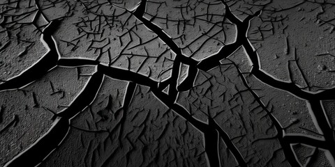Drought's Devastating Effects: Monochromatic Landscape of Cracked Soil in High Quality and Low Contrast - obrazy, fototapety, plakaty