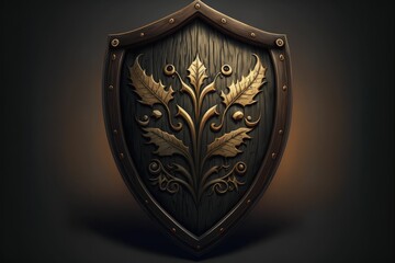 Wooden Shield Icon for Game Assets with a Classic Design and Rustic Charm