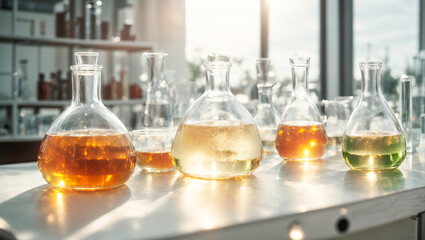 Glass flasks in the laboratory
