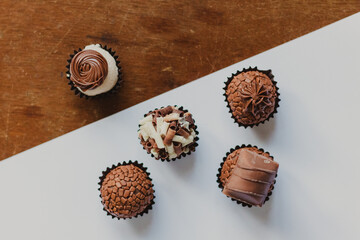 cocoa truffles at the table flat lay