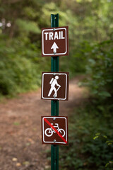 hiking trail sign in the woods