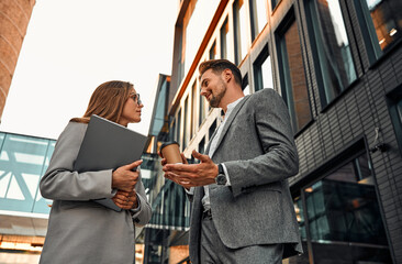 Business concept. Stylish modern business partners colleagues discuss the startup project in the...